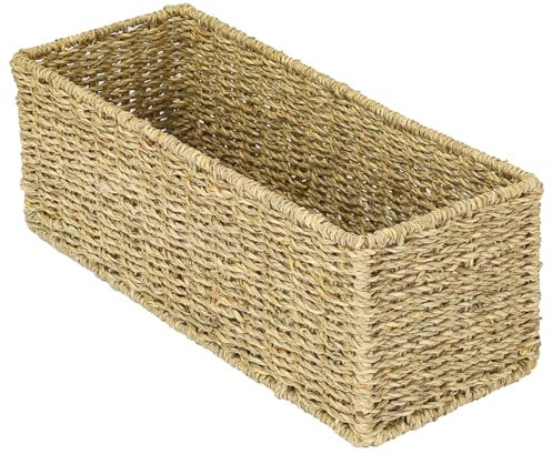 HMF Cesta de almacenamiento para baño, cesta trenzada de algas marinas, 38 x 15 x 14 cm
