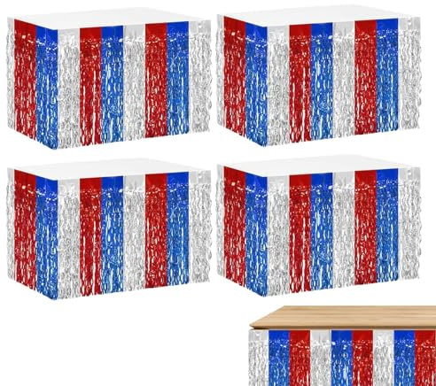 Tischrock mit Fransen, Tischrock mit Fransen aus Aluminiumfolie | Tisch Joupes Banner Fransen 4 Stück, Büro-Curtains 29 x 108 Zoll RECTANGE STACE Sensor für Disco, L