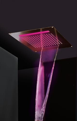 MAPLES - Soffione da incasso con cascata e cromoterapia made in Italy in acciaio inox a specchio con una cascata