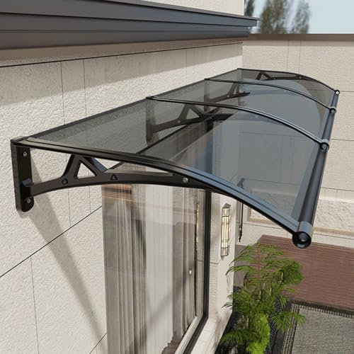 KUZRZNH Vordach für Haustür Überdachung 120x240cm Fenstermarkisen außen mit Aluminium Halterung Regen- und Schneeschutz langlebiges Polycarbonat Vordach für Balkon UV Garage Grau