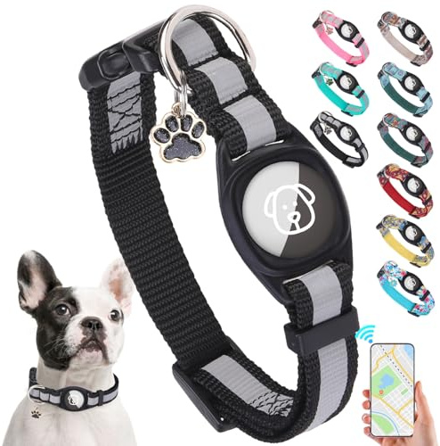 SCENEREAL Hundehalsband mit Airtag-Halterung für kleine, mittelgroße und große Hunde, reflektierend, Sicherheitsverriegelungsschnalle, weiches Nylon, Haustierhalsbänder, verstellbar für alle Rassen