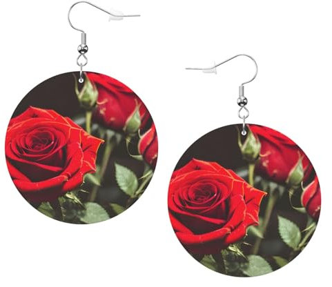 Weinrote Rose Druck Leder Ohrringe für Frauen - baumeln & Creolen perfekt für Kostümpartys Mädchen Accessoires, Einheitsgröße, Leder