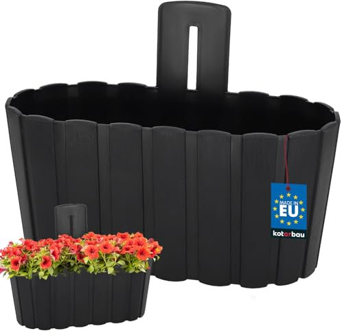 KOTARBAU® Blumenkasten Balkon Wandampel Blumentopf 28x14cm H: 13cm Anthrazit Pflanzgefäße zum Aufhängen an der Wand Hängepflanzgefäßen Blumenkasten Balkongeländer Wandblumentopf zum Aufhängen Rustikal