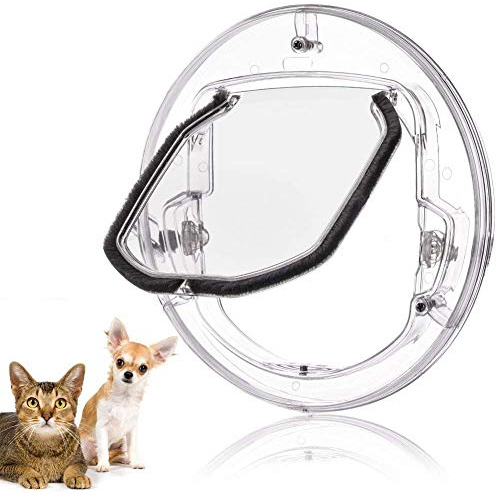 Katzenklappe für Glas Schwingtür für Katzen und Hunde große Katzenklappe für Glas mit 4 Verriegelungsmöglichkeiten (rund transparent)