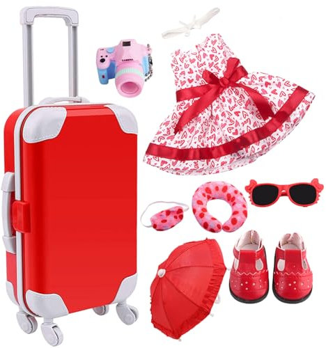 18 -Zoll -Puppenreisekoffer mit Kleidung, Haarband, Schuhen, Reisezubehör