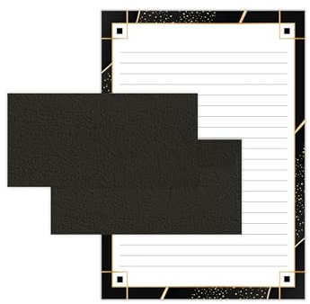 Briefpapier-Set Schwarz-Gold A4, 25 Blatt + 15 Umschläge DIN Lang – Edler Briefblock mit Umschlägen – Stilvoll & Elegant – Geschenkidee für Erwachsene