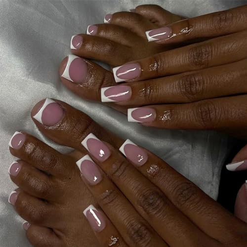 GZMAYUEN 60 Pièces French Press on Nails - Ongles French pour Pieds et Ongles à Coller, Faux Ongles Roses à Couverture Complète Ongles Artificiels Courts