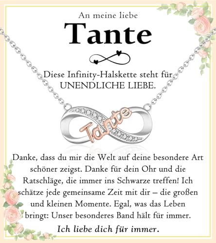 PDTU Geschenke für Frauen, Unendlichkeitszeichen Kette mit Gravur für Tochter Mama Nichte Tante Geschenk zum Geburtstag Weihnachten Muttertag Abschluss Schulanfang Kommunion