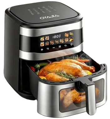 Oyajia Airfryer Heißluftfritteuse, 10 Liter XXL Air Fryer, 11in1 Heißluftfritteuse, LED-Display mit Sensor-Touch Bedienung, fettfreie Zubereitung, Sichtfenster, inkl, timer, Spülmaschinenfes 2000W