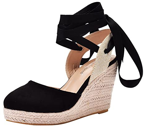 Uwdiohq Sandali Con Lacci In Tela Bohémien Da Donna Scarpe Zeppa Stile Etnico Suola Spessa Ciabatte 10 Ballerine Trekking Neri Bassi Senza Mare Camminata Comode Ginnastica Eleganti Sandalo