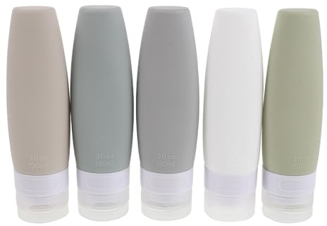 Silikon Reisebehälter 90ml 5 Stück-pack Wiederbefüllbar | Leicht zu Reinigen, Tragbar für Flug und Fitnessstudio, Praktische Lösung für Shampoo, Spülung und Lotion