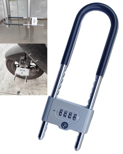 Cerradura en U de combinación de grillete largo, cerradura de seguridad de doble puerta, código de 4 dígitos con anulación de llave, cerradura de seguridad resistente para bicicleta, bicicleta
