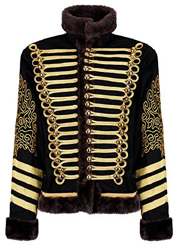 Ro Rox Herren Gold Husar Parade Jacke Faux Pelz - Schwarz & Gold (3XL)