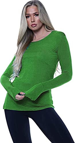 Ladies Womens Plain Long Sleeve Round Neck Top Basic T Shirt Layering Plus Sizes UK 8-26 (M/L (UK 12-14), Khaki)