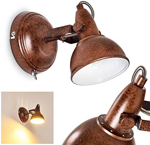 Wandleuchte Tina, verstellbare Wandlampe aus Metall in Rostbraun/Weiß, 1-flammig, 1 x E14-Fassung, Wandspot im Retro/Vintage Design, ohne Leuchtmittel