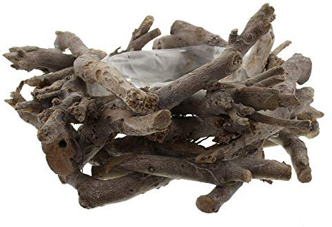 FRANK FLECHTWAREN Blumentopf, Pflanztopf Pflanzer Rustikal Holz ca. Ø 40 x 14 cm, Innen-Ø 20 cm