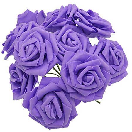 Yalulu 50 Stück 8CM Foamrosen Schaumrosen Blumenköpfe Schaumköpfe Künstliche Kunstblumen Rosen Rosenköpfe Brautstrauß Party Hause Deko (Lila)