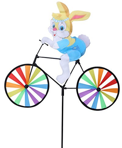3D Animal on Bike DIY Windmill, Lawn Yard Garden Colorful Wind Spinner Decor (Rabbit)
