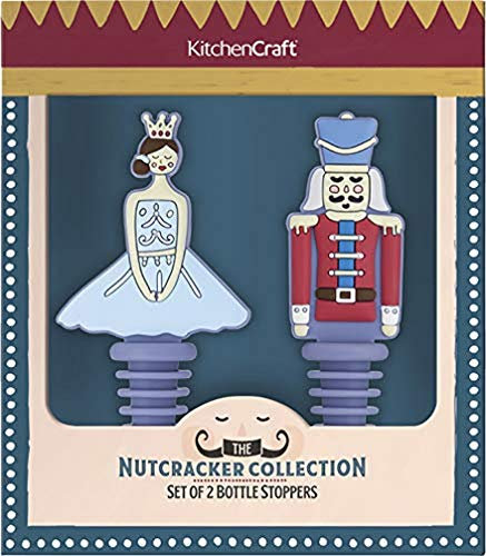 KitchenCraft Lot de 2 Bouchons en Silicone pour Bouteille de Vin, Collection Casse-Noisette, Multicolores