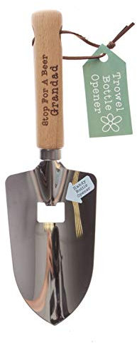 Boxer Gifts Novelty Garden Trowel Bottle Opener with 'Stop for a Beer Grandad' Sentiment | Sturdy Wooden Handle | Perfect Novelty Gardening Gift, Silver