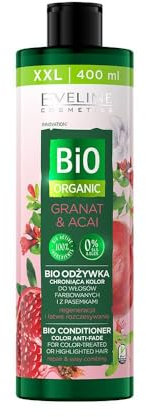 Eveline Cosmetics Bio Organic Farbpflege Haarspülung für coloriertes und gesträhntes Haar, angereichert mit Bio-Granatapfel- & Acai-Beeren-Extrakten - 400ml