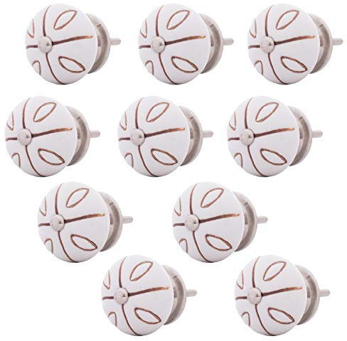 Knober Möbelknöpfe Keramik Weiß Porzellan 40mm Landhausstil Shabby-Chic Schrankknopf Türgriff (05. 10 Stück BLANC03)