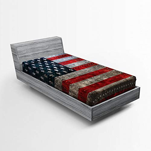 ABAKUHAUS Amerikanische Flagge Spannbetttuch, US-Flaggen-Platte, Soft Dekorativer Stoff Bettwäsche Rund-um Elastischer Gummizug, 90 x 200 cm, rot Grau