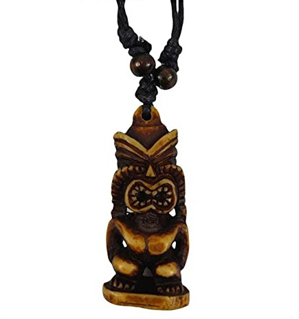 Coco Papaya - Halskette mit Tiki-Figur, Braun - Maori-Stil, Baumwolle Harz