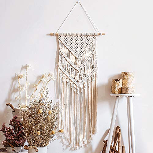 Wankd Makramee Wandbehang Kleine Kunst gewebte Tapisserie Boho Chic Home Decor Apartment Schlafsaal Raumdekoration, 40 cm breit, 110 cm lang (1PCS)