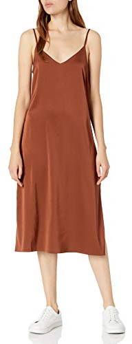 The Drop Ana Vestido de estilo lencero de largo medio y efecto de seda con cuello de pico Mujer