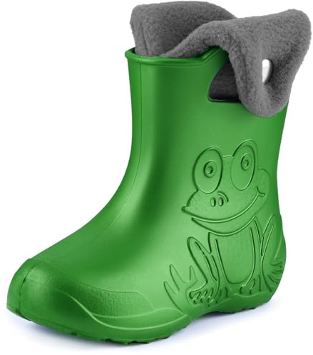 Ladeheid EVA Kinder Jungen Mädchen Gummistiefel Regenschuhe gefüttert Regenstiefel Gummischuhe LA-CA-04 (Smaragdgrün/Grau, 28/29 EU)