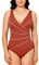 DELIMIRA Femme Maillot de Bain 1 Pièce Gainant pour Poitrine Grande Taille Rouge Chinois 44