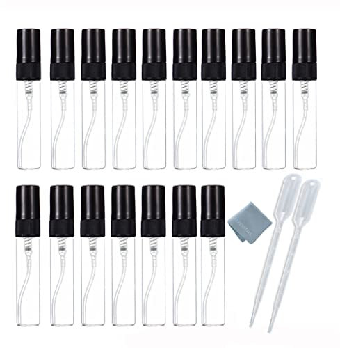 Elfenstall- 25PCS Clear Glass 5ml 1/6oz Spray Bottle Perfume Fragrance Scent Vials Black Fine mist Atomizer Refillable Sprayer Portable Liquid Container Free 2pcs 3ml Dropper