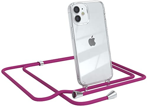EAZY CASE Handykette kompatibel mit iPhone 12 Mini Handyhülle mit Umhängeband, Handykordel mit Schutzhülle, Silikonhülle, Hülle mit Band, Stylische Kette für Smartphones, Pink