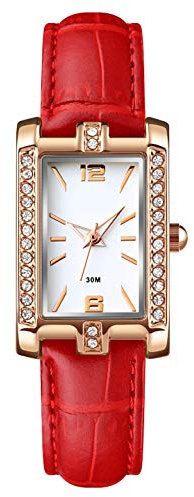 findtime Damenuhr Rosegold Schmuck Frauen Uhr Analog Quarz Armbanduhr Mode Elegant Klassisch mit Leder Edelstahl Armband Wasserdicht Ultradünn Uhren Schwarz Rot Weiß