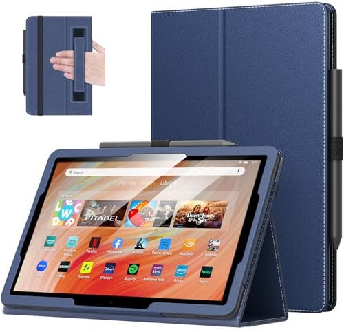 MoKo Hülle Kompatibel mit All-New Amazon Kindle Fire HD 10 & 10 Plus Tablet (13./11. Generation, 2023/2021) 10,1, Kunstleder Ständer Schutzhülle Tablethülle mit Auto Schlaf/Aufwach Funktion, Indigo