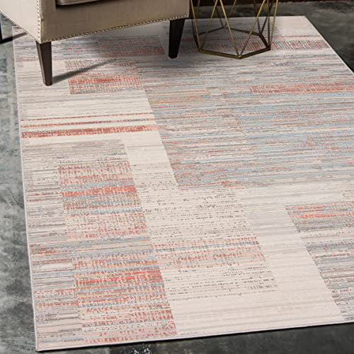 Carpeto Rugs Vintage Designer Teppich - Kurzflor - Weich Teppich für Wohnzimmer, Schlafzimmer, Esszimmer - ÖKO-TEX Wohnzimmerteppich - Teppiche - Creme Lachsfarben - 140 x 200 cm