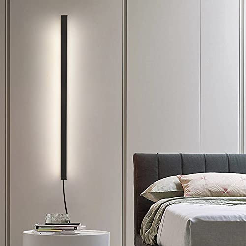 LED Streifen Wandleuchte Innen Dimmbar Wandlampen mit Schalter und Stecker Lang Lichtleiste Schwarz Nachttischlampe Up Down Aluminium Wandlampe Wohnzimmer Schlafzimmer Flur Wandbeleuchtung,120cm 72w