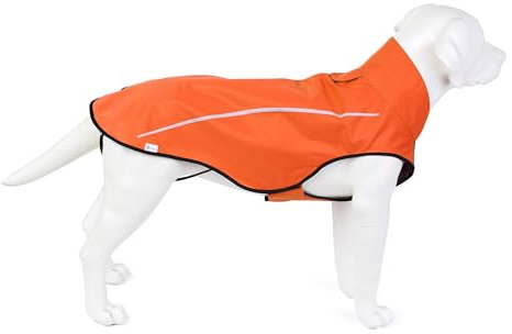 Mile High Life Hunderegenmantel Einstellbare wasserdichte Haustierkleidung Leichte Regenjacke mit reflektierendem Streifen Einfacher Einstiegsverschluss (L,Orange)