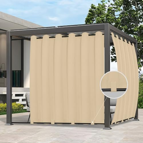 Easy-Going Outdoor-Vorhänge, wasserdicht, Winddicht, wetterfest, für Terrasse, Cabana, Veranda, Pergola und Pavillon, mit Ösen Oben und Laschen unten, 1 Paneel, 279,4 x 213,4 cm, Beige