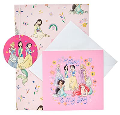 UK Greetings Disney Princess Wrap, confezione di biglietti e etichette, confezione regalo con principesse Disney, multicolore (688966-0-1)