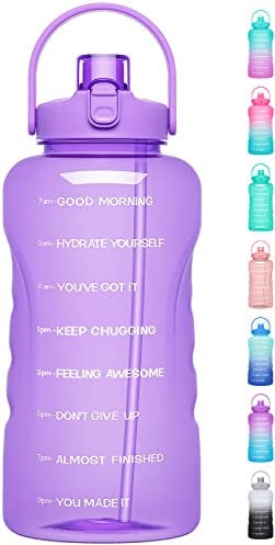 HydroPal Wasserflaschen mit Strohhalm, 3.6 l Wasserflasche Wasserkrug BPA-frei, auslaufsichere Sportflasche mit Zeiten zum Trinken, perfekt für Fitness, Camping, Outdoor (3.6 l Amethyst)
