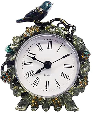 URCheers Vintage Tischuhr Nostalgie, Wecker Analog mit Nachtlicht Zifferblatt Schlummerfunktion Roman Tischuhr, für Wohnzimmer Schlafzimmer Büro Bronze Ohne Ticken (Vogel)