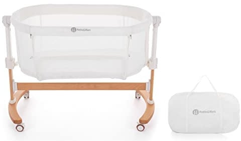 Petite&Mars Glory 2in1 Beistellbett Babybett mit Matratze, Schaukelfunktion, Faltbare Seite, Höhenverstellbar, Netzfenster, 4 Rollen und Transporttasche - 0-6 Monate, 9 kg