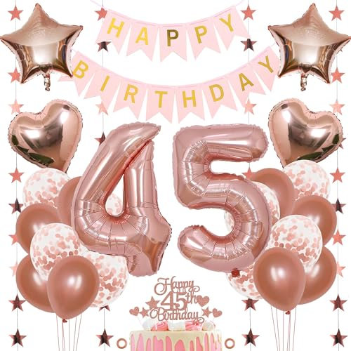 Jxuzh 45. Geburtstag Dekoration für Mädchen - Rosegold Luftballons, Happy Birthday Deko Set - 33 Teile
