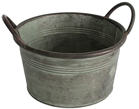 colourliving Pflanztopf Pflanzgefäß Zinktopf Serie Old Green oval oder rund Blumentopf Metall Übertopf (rund, 24x12,5 cm)