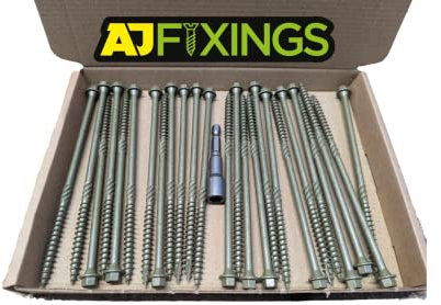 Box 25 - AJFixings Timber Hex Head Exterior Green Decking Frame Fixing Screws (100mm)