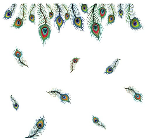 PLIGREAT 9 Stück Pfau Feathe Wandaufkleber, Schale und Stick Wandtattoos, Traumhafte Pfau Auge Federn Wandaufkleber für Schlafzimmer Büro Schrank Glastür Dekor Schöne DIY Home Wandkunst Dekoration