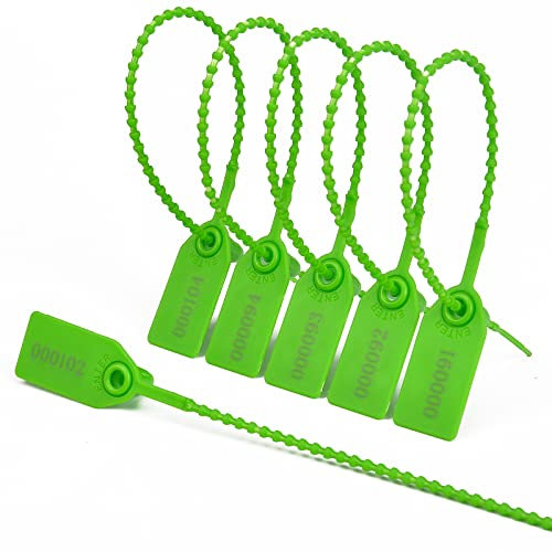 Manipulationssichere Etiketten, Kunststoffversiegelung, blau, nummerierte Kabelbinder für Feuerlöscher, einmalige, selbstbeflockende Etiketten (100 Stück, grün)