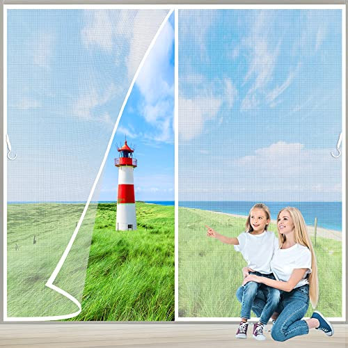Rideau de moustiquaire magnétique pour fenêtre de porte avec Aimant et Bande 105x210 cm Moustiquaire Baie Vitree Coulissante, 2023-Version Blanc